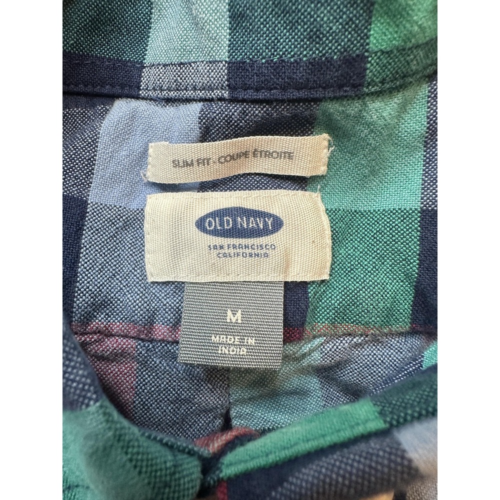Old Navy Shirt Mens Medium Long Sleeve Plaid Slim Fit Oxford Button Down - Picture 6 of 14